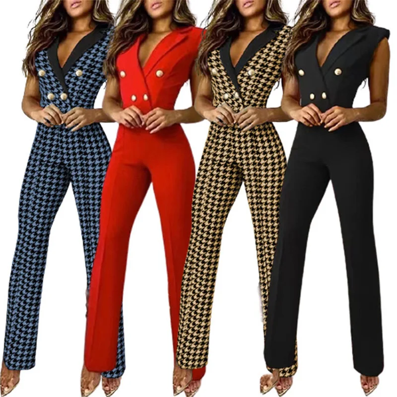 V-neck Sleeveless Houndstooth Jumpsuit Office Female 2022 Summer New Women's Color-blocking Twist Button Jumpsuit
V-neck Sleeveless Houndstooth Jumpsuit Office Female 2022 Summer New Women's Color-blocking Twist Button Jumpsuit