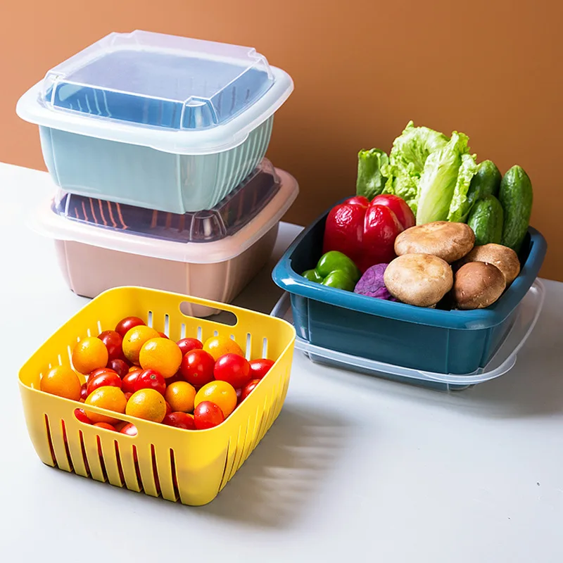 Double-Layer Drain Basket Lid Refrigerator Crisper Multifunctional Square Large Size Washing Vegetable Basket Kitchen Organizer
Double-Layer Drain Basket Lid Refrigerator Crisper Multifunctional Square Large Size Washing Vegetable Basket Kitchen Organizer