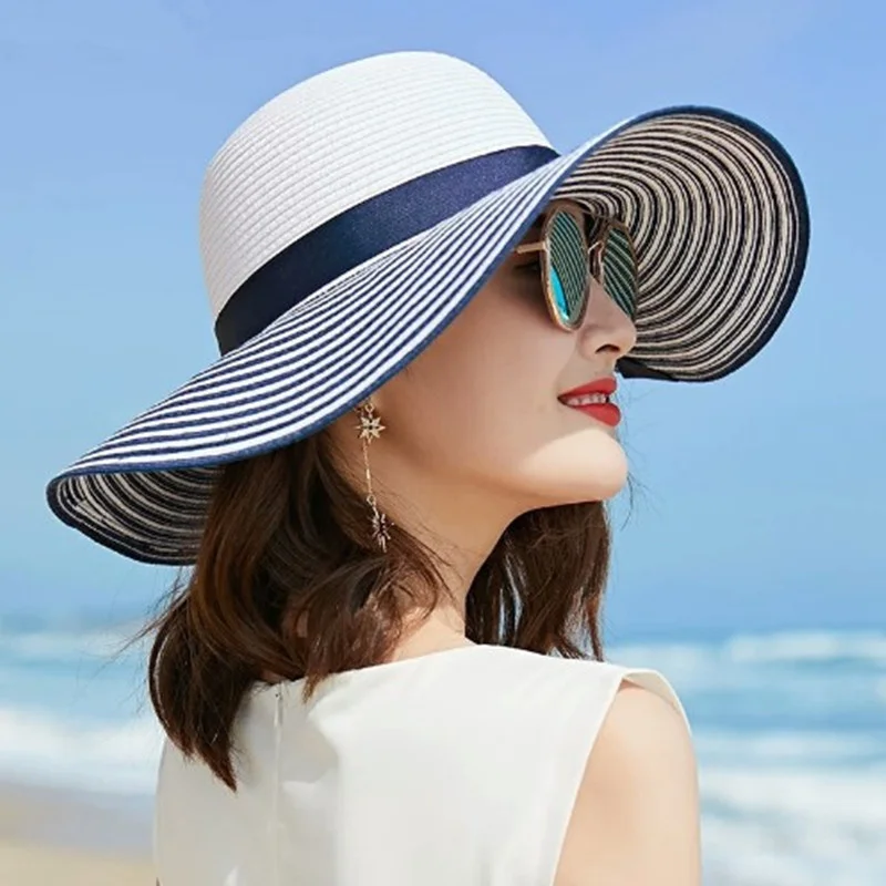 Hot Sale Fashion Hepburn Wind Black White Striped Bowknot Summer Sun Hat Beautiful Women Straw Beach Hat Large Brimmed Hat 
Hot Sale Fashion Hepburn Wind Black White Striped Bowknot Summer Sun Hat Beautiful Women Straw Beach Hat Large Brimmed Hat