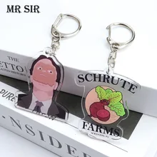 Hot TV The Office Art Funny Keychain Figure Dwght Schrute Farms Beets Ryan Started Acrylic Pendant Keyring For Men Women Jewelry