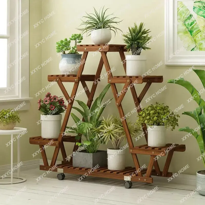 Triangular Plant Shelf 6 Potted Carbonized Wood Plant Holder Flower Pot Stand Display Storage Rack with Wheels for Garden
Triangular Plant Shelf 6 Potted Carbonized Wood Plant Holder Flower Pot Stand Display Storage Rack with Wheels for Garden