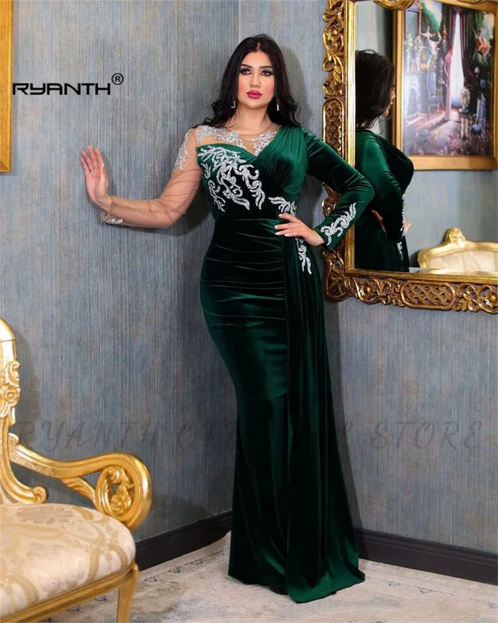 Ryanth Green Velvet Evening Dress 2023 For Wedding Party Lace Beaded Long Sleeves Vintage Mermaid Prom Gown Celebrity Dress
Ryanth Green Velvet Evening Dress 2023 For Wedding Party Lace Beaded Long Sleeves Vintage Mermaid Prom Gown Celebrity Dress