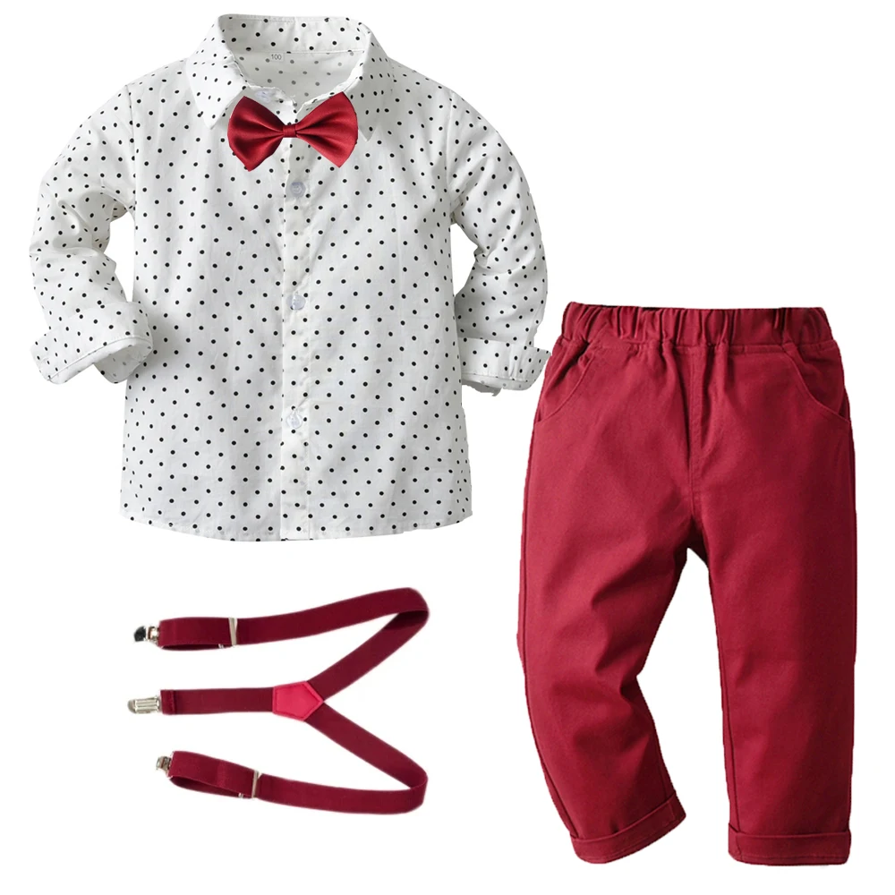 Boys Clothing Sets Springs Autumn New Kids Boys Long Sleeve Dot Bowtie Tops+Suspender Pants Casual Clothes Outfit
Boys Clothing Sets Springs Autumn New Kids Boys Long Sleeve Dot Bowtie Tops+Suspender Pants Casual Clothes Outfit