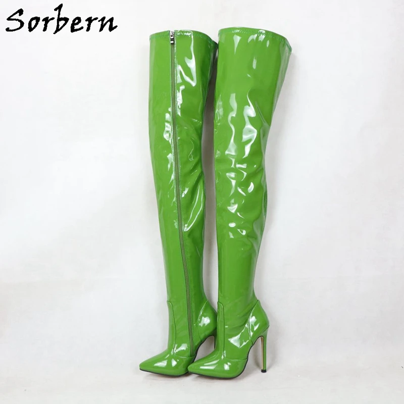 

Sorbern Custom Fetish Boots Women 12Cm Stilettos High Heel Mid Thigh High Unisex Boot Sissy Boy Drag Queen Shoe Pointed Toe