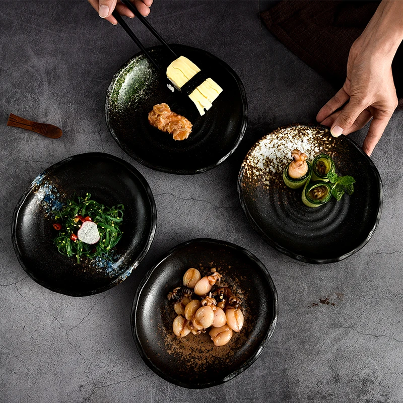 

Керамические обеденные тарелки в японском стиле, круглая посуда для суши, суши, кухни, кухонная посуда, фруктовый торт, искусственный поднос...