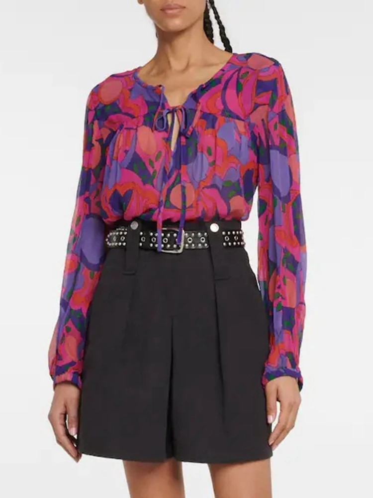 2022 Spring and Summer New Women Shirts Muti-color Print Long Sleeve Collar Lace-up Blouse
2022 Spring and Summer New Women Shirts Muti-color Print Long Sleeve Collar Lace-up Blouse