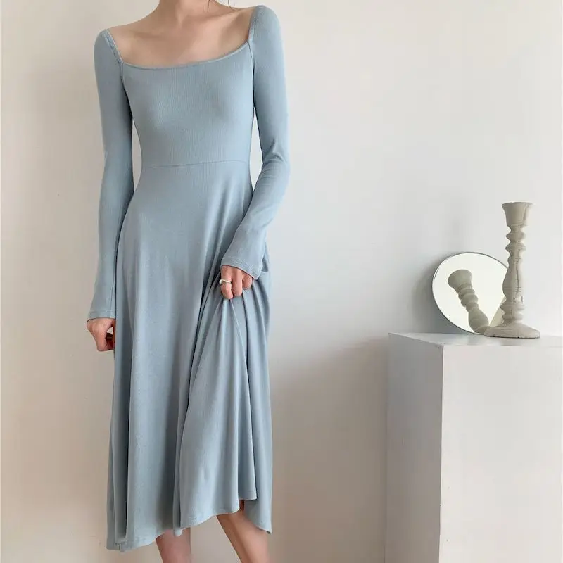2022 Spring Autumn Blue Square Neck Long-sleeved Knitted Dress Elegant Women's New Sweet And Gentle Inner Skirt A-line Goddess
2022 Spring Autumn Blue Square Neck Long-sleeved Knitted Dress Elegant Women's New Sweet And Gentle Inner Skirt A-line Goddess