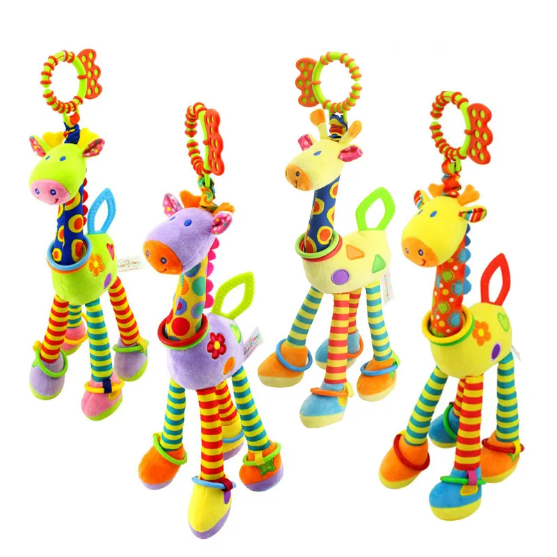 

New Arrival Soft Giraffe Animal Handbells Rattles Plush Infant Baby Development Handle Toys Hot Selling WIth Teether Baby Toy