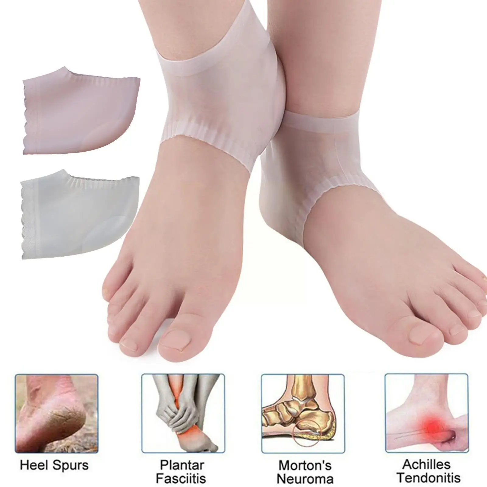

1 пара, прозрачные силиконовые Увлажняющие гелевые носки для пяток