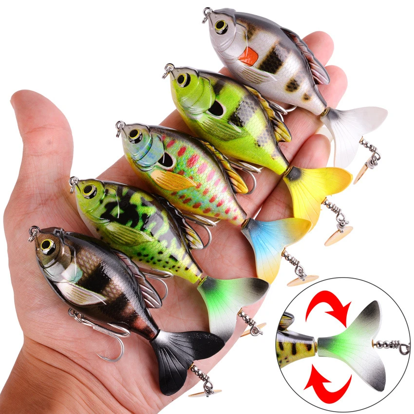 

1pcs Rotate Tail Popper Lure 9.5cm 16.6g Topwater Wobble Fishing Lures Lifelike Artificial Hard Bait Bass Pike Fishing Tackle