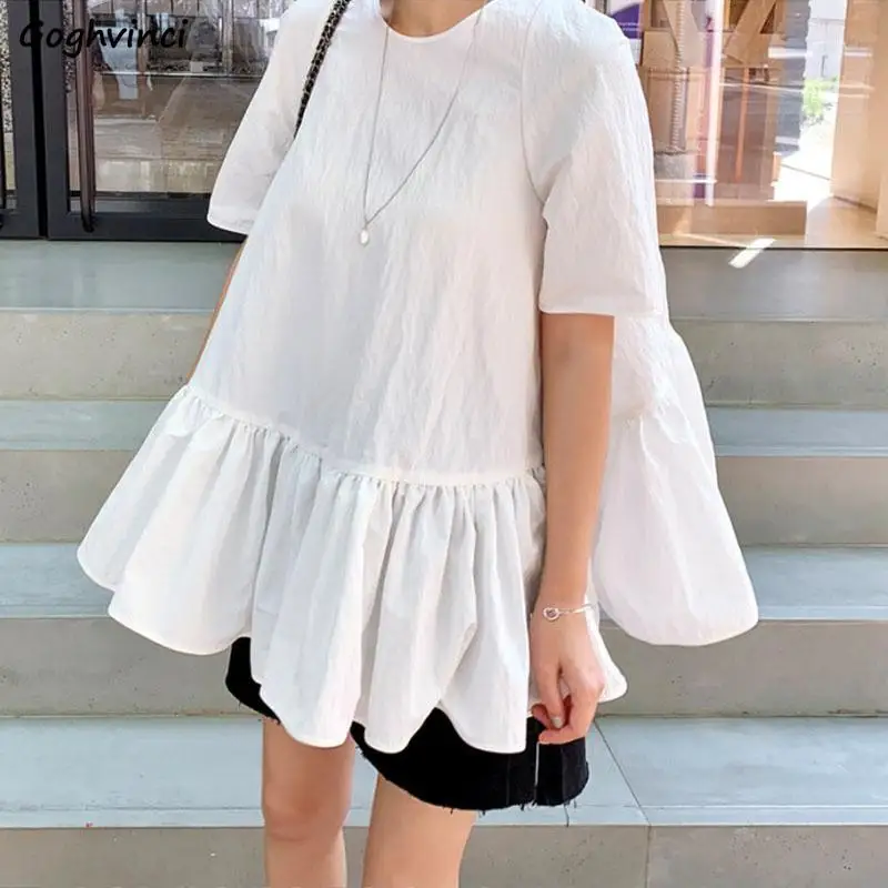 Blouses Women Ruffles Simple Pure Summer M-4XL All-match Leisure Short Sleeve Baggy Streetwear Ulzzang College Ladies Hot Sale
Blouses Women Ruffles Simple Pure Summer M-4XL All-match Leisure Short Sleeve Baggy Streetwear Ulzzang College Ladies Hot Sale