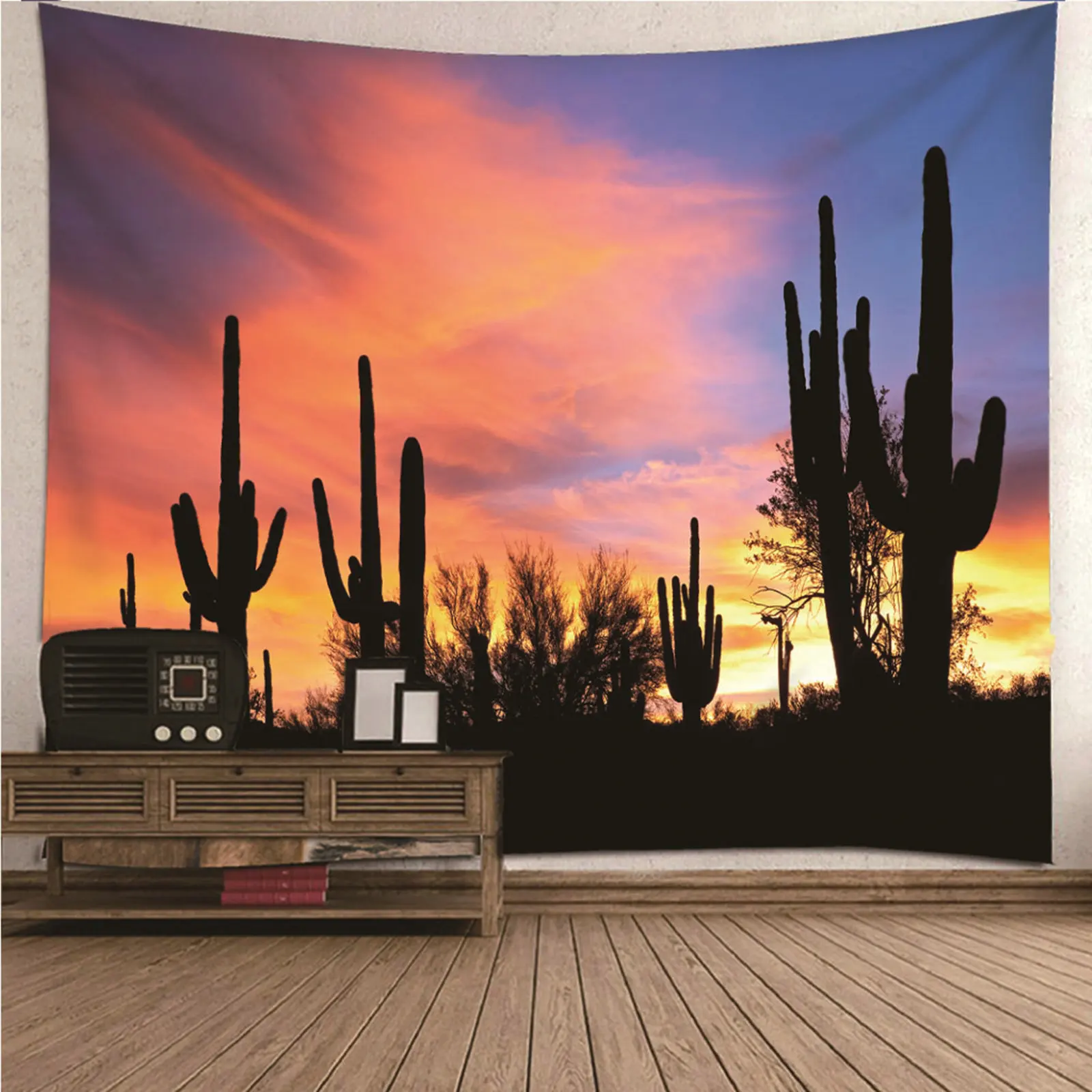 

Hanging Wall Art Tapestry Art Small natural scenery Cactus Sunset View Wall Hanging Blanket Dorm Art Decor Covering