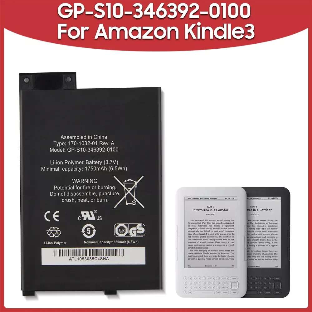NEW2023 Original Replacement Battery 1750mAh GP-S10-346392-0100 For Amazon Kindle3 3 S11GTSF01A D00901 E-Reader Batteries
NEW2023 Original Replacement Battery 1750mAh GP-S10-346392-0100 For Amazon Kindle3 3 S11GTSF01A D00901 E-Reader Batteries