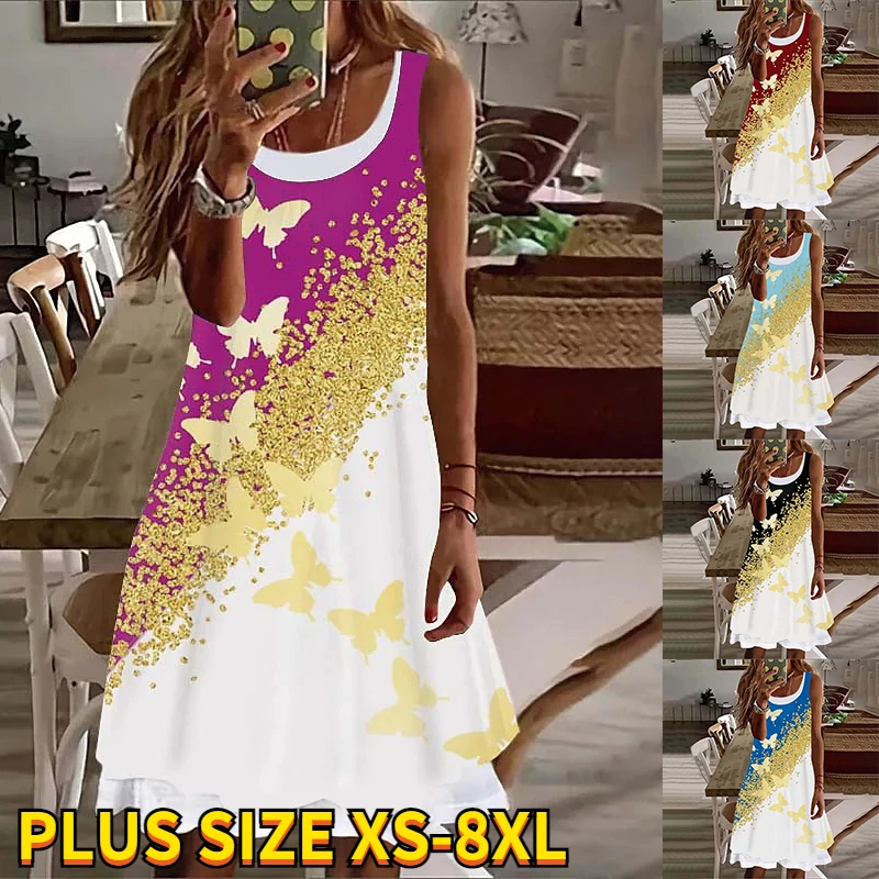 2022 Summer Elegant Women's Butterfly Printed Painting Dress Round Neck Female Sleeveless Fation Dress New Design Plus Size 8XL
2022 Summer Elegant Women's Butterfly Printed Painting Dress Round Neck Female Sleeveless Fation Dress New Design Plus Size 8XL