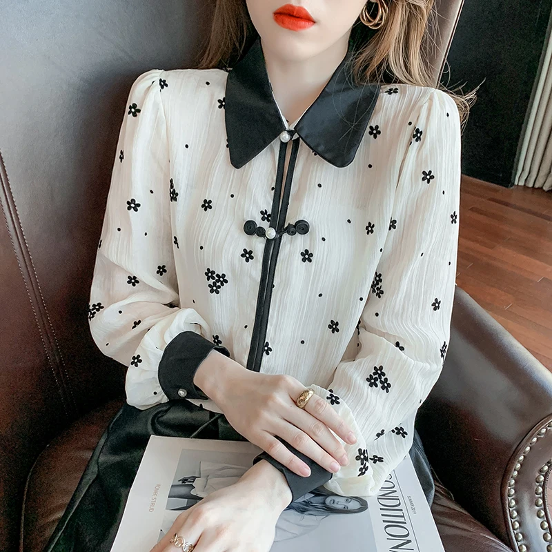 Print Women's Blouse Chiffon Polo Girl's Shirt Summer Long Sleeve Top Casual Buttons Clothing Lady Spring Houthion
Print Women's Blouse Chiffon Polo Girl's Shirt Summer Long Sleeve Top Casual Buttons Clothing Lady Spring Houthion