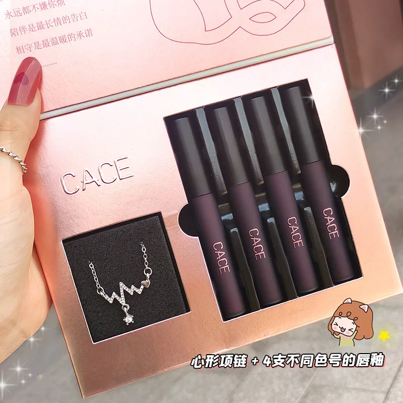 5Pcs/Set Soft Mist Bright Lip Glaze Gift Box Liquid Lipstick + Heart Necklace Valentine's Day Birthday Makeup set Gift Box
5Pcs/Set Soft Mist Bright Lip Glaze Gift Box Liquid Lipstick + Heart Necklace Valentine's Day Birthday Makeup set Gift Box