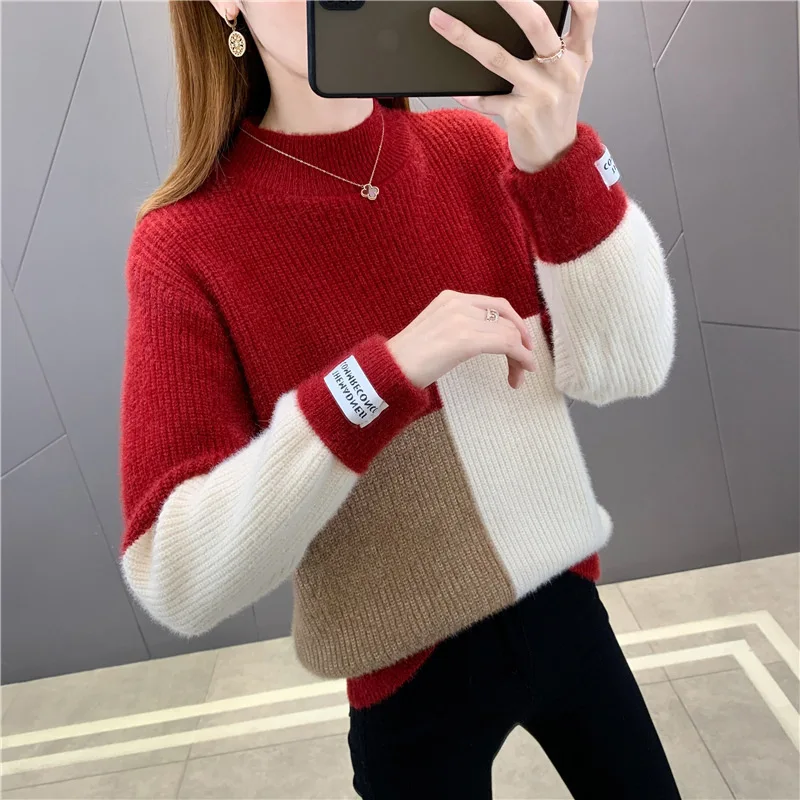 Spring Autumn Fashion Half Turtleneck Knitted Sweater Women Loose Short Pullover Knitwear Patchwork Long Sleeve Knit Tops Female
Spring Autumn Fashion Half Turtleneck Knitted Sweater Women Loose Short Pullover Knitwear Patchwork Long Sleeve Knit Tops Female