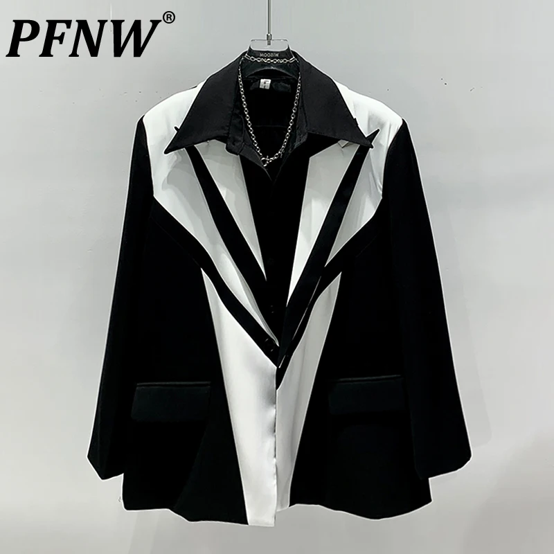 

PFNW Осенняя мужская темная одежда, искусственный блейзер из двух частей, разборка контрастных цветов, пэчворк, нишевой дизайн, Techwear, костюмное пальто 12Z1696