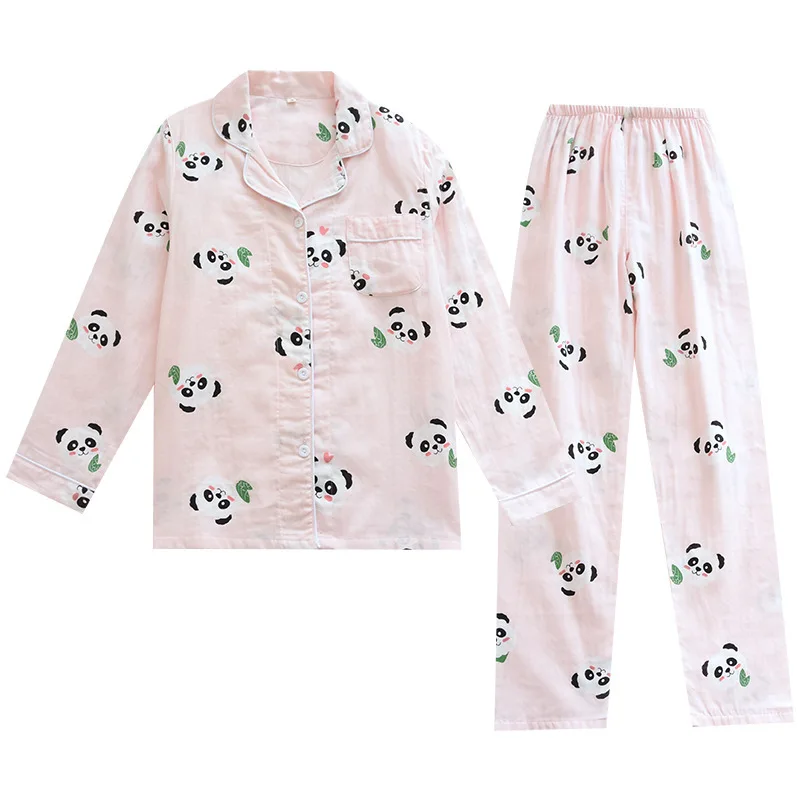 Four Seasons Women's Thin Pajamas Long-sleeved Trousers Home Set Plus Size Double-layer Gauze Cute Cartoon Panda Two-piece Suit
Four Seasons Women's Thin Pajamas Long-sleeved Trousers Home Set Plus Size Double-layer Gauze Cute Cartoon Panda Two-piece Suit