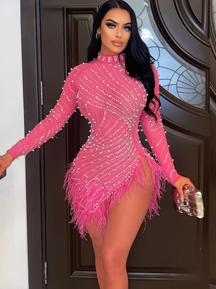 Luxury Rhinestones & Pearls Feather Mini Dress New Spring Women Sheer Mesh Sequins Short Party Dress Birthday Outfits
Luxury Rhinestones & Pearls Feather Mini Dress New Spring Women Sheer Mesh Sequins Short Party Dress Birthday Outfits
