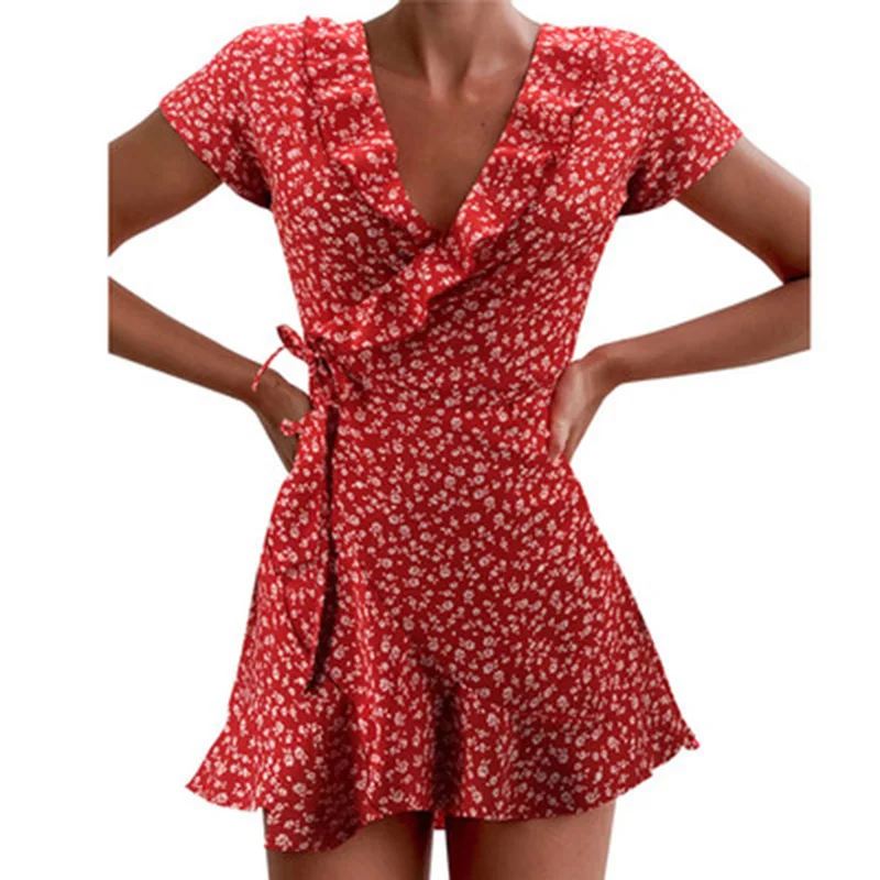Summer Women’s Floal A-Line Dress Sweet Elegant Floral Ruffles V-neck Bandage Short Dress for Lady Chic Flowers Mini Dress
Summer Women’s Floal A-Line Dress Sweet Elegant Floral Ruffles V-neck Bandage Short Dress for Lady Chic Flowers Mini Dress