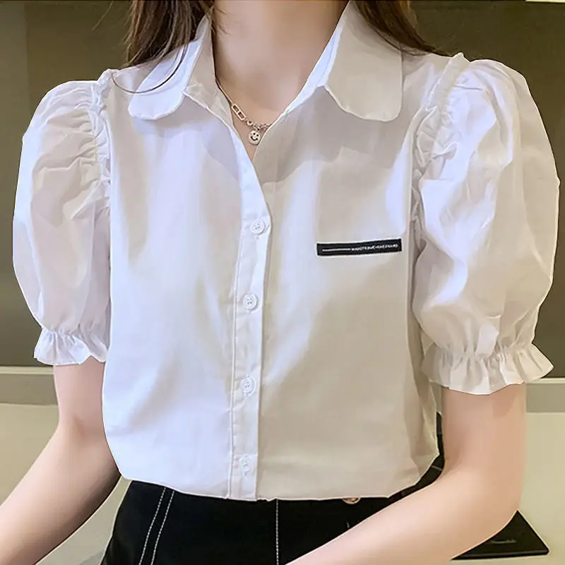 Summer Chiffon Shirt Short-sleeve Button Up Blouse Women's Office Tops Solid Color Polo Collar White Black Shirts Blusas Mujer
Summer Chiffon Shirt Short-sleeve Button Up Blouse Women's Office Tops Solid Color Polo Collar White Black Shirts Blusas Mujer
