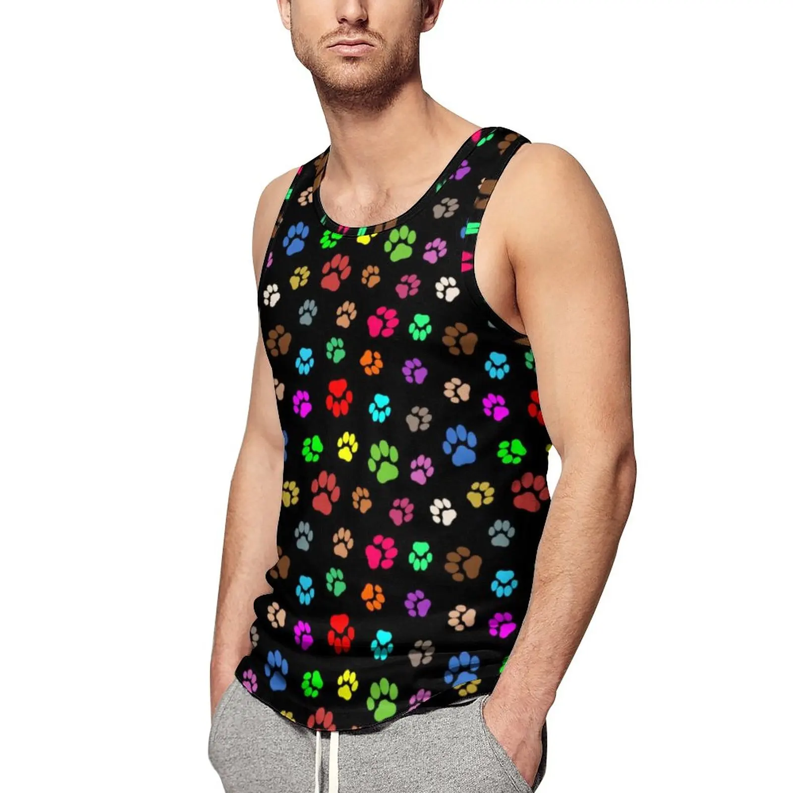 Colorful Dog Pow Tank Top Man Multicolored Paws Print Bodybuilding Oversize Tops Daily Streetwear Custom Sleeveless Vests 
Colorful Dog Pow Tank Top Man Multicolored Paws Print Bodybuilding Oversize Tops Daily Streetwear Custom Sleeveless Vests