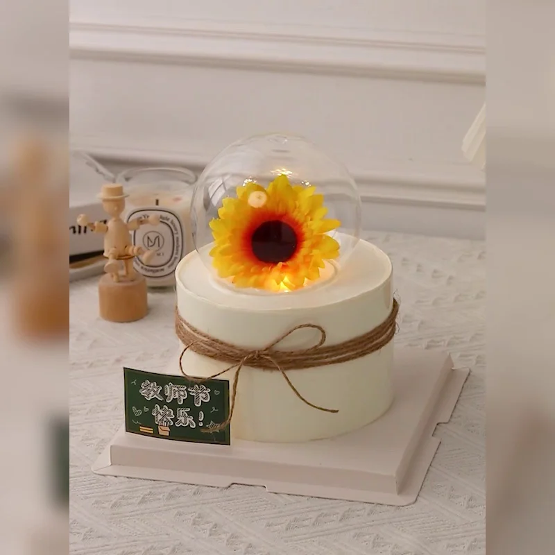 

Sunflower Flower Transparent Ball Cover Cake Topper Decor Happy Teacher's Day Wedding Blackboard Insert Greeting Card Dress Up
