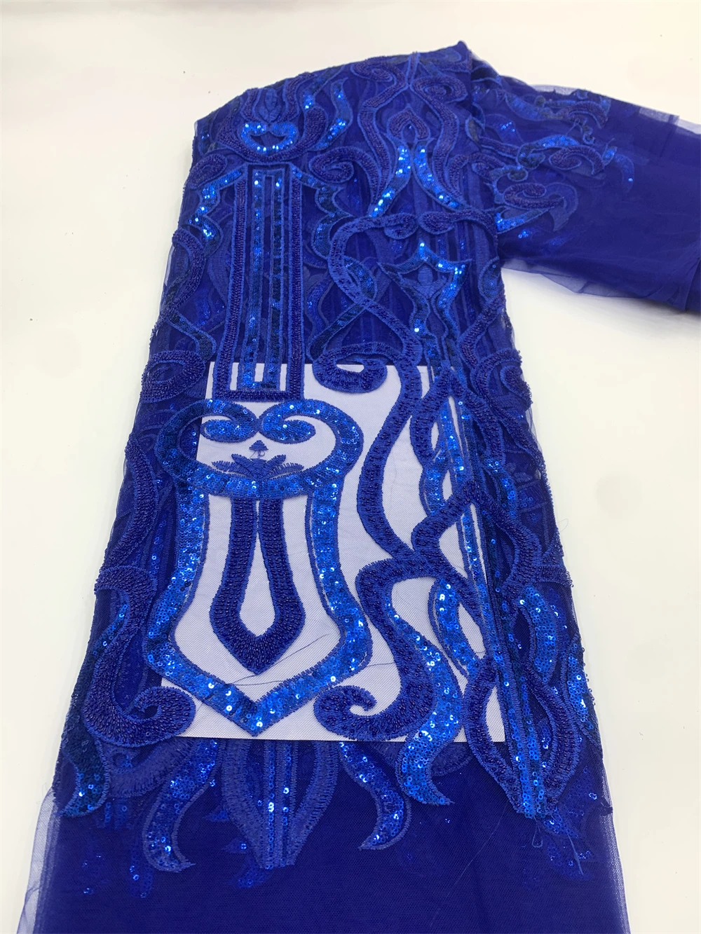 

Новое поступление, синие вышитые бисером французские сетчатые кружева, африканские тюлевые кружевные ткани с блестками и вышивкой для вече...