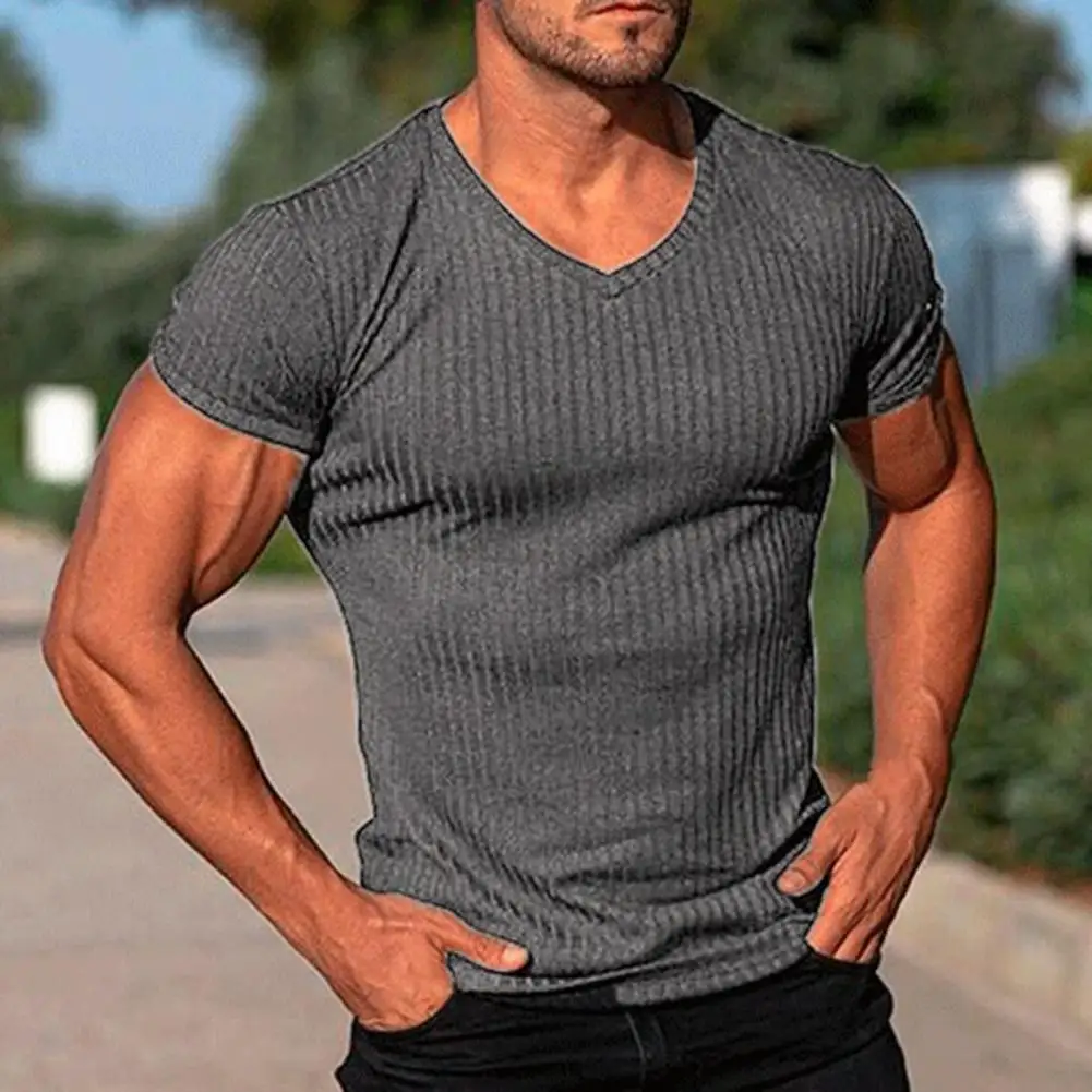 V-neck Short Sleeve Vertical Striped Lines Men T-shirt Solid Color Simple Summer Tee Shirt Streetwear
V-neck Short Sleeve Vertical Striped Lines Men T-shirt Solid Color Simple Summer Tee Shirt Streetwear