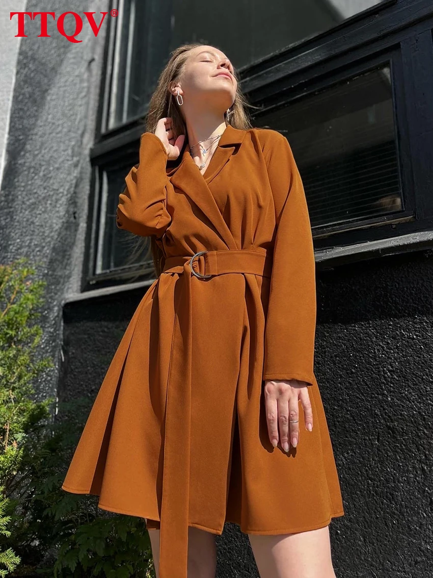 TTQV Elegant Lapel Brown Women's Dresses Casual Long Sleeve Solid Dresses Autumn Office Lady Lace-up Mini Dress Female Clothing
TTQV Elegant Lapel Brown Women's Dresses Casual Long Sleeve Solid Dresses Autumn Office Lady Lace-up Mini Dress Female Clothing