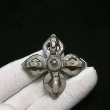 Tibetan Feng Shui Hollow Carving Diamond Bell-shaped Natural Color Agate Sky Eye Dzi Bbeads Men&Women Amulet Beads