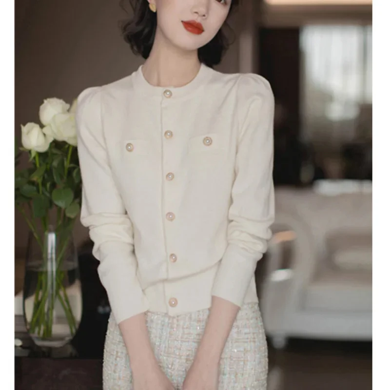 

Pullover-Cardigan à manches longues pour femmes, manteau court coréen à simple boutonnage, haut slim décontracté côtelé, mode