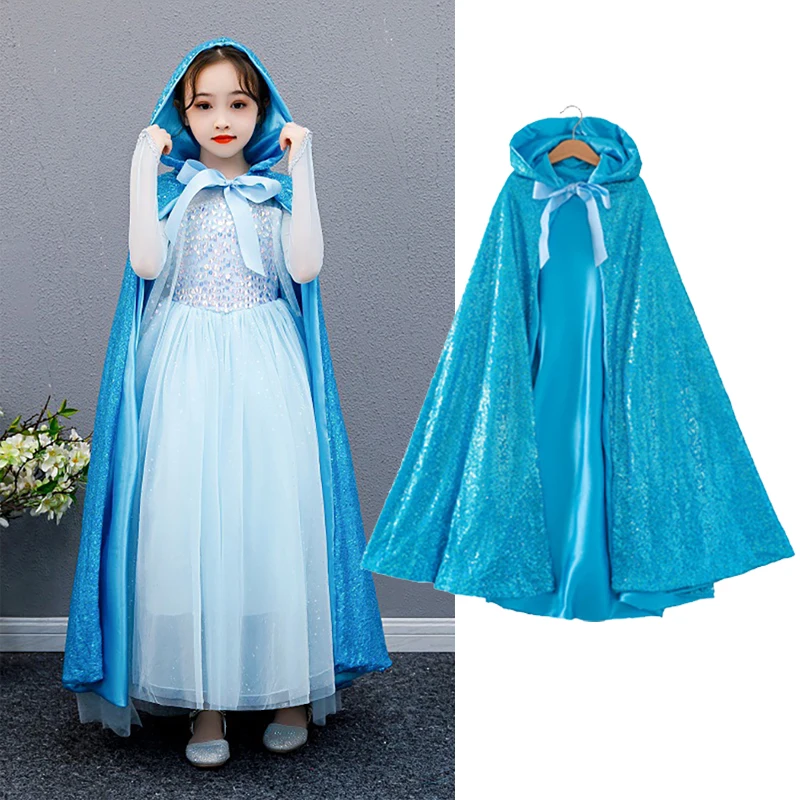

Elsa Cloak Girl Halloween Fancy Dress Up Rapunzel Cape Cloak Girls Princess Costume Cosplay Mantle Girl Sequin Bow Dress