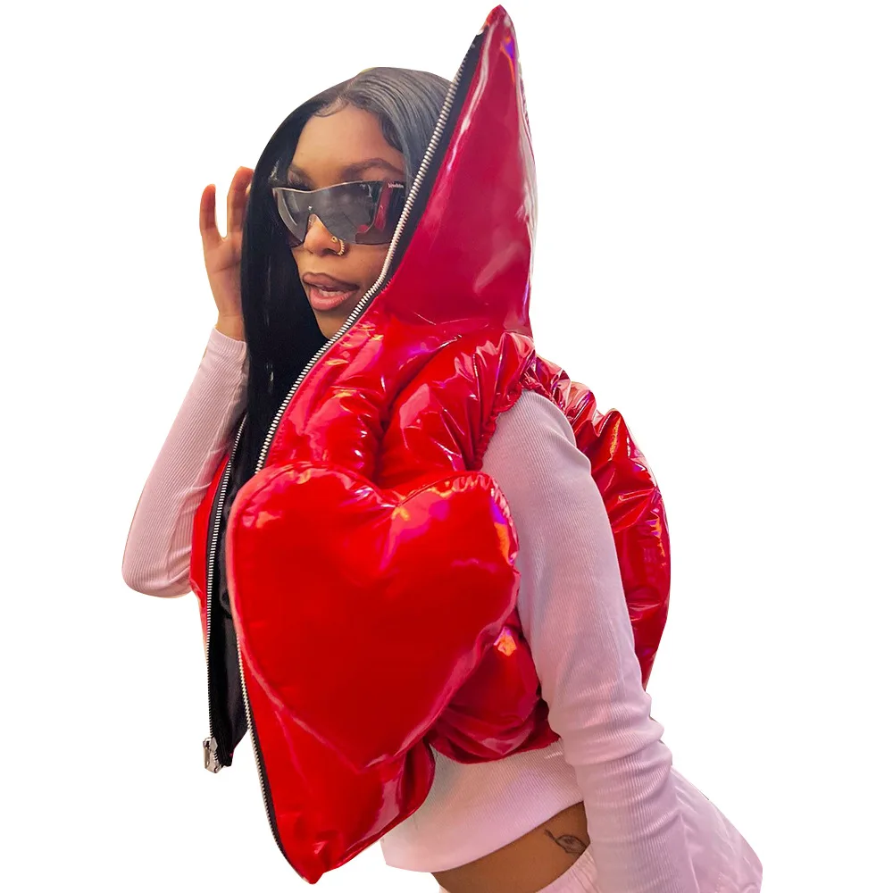 Fall Winter Red Velcro Heart PU Faux Leather Vest For Women Zipper Ruched Sleeveless Bomber Overcoat Streetwear Gilet Thickening
Fall Winter Red Velcro Heart PU Faux Leather Vest For Women Zipper Ruched Sleeveless Bomber Overcoat Streetwear Gilet Thickening