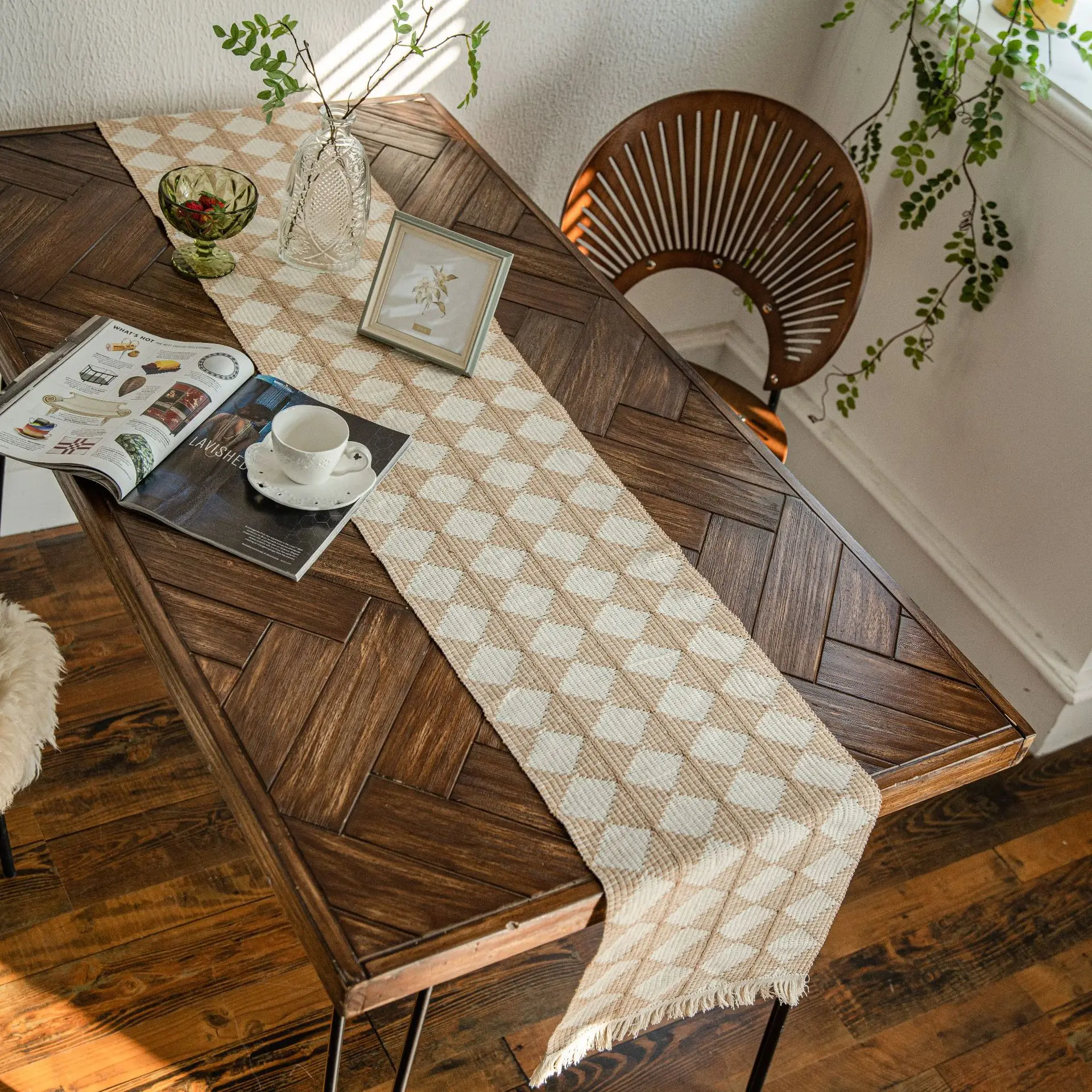 

Macrame Table Flag Placemats-Handmade Cotton Woven Boho Modern Farmhouse Fringe for Dining Kitchen Rustic Natural Placemat