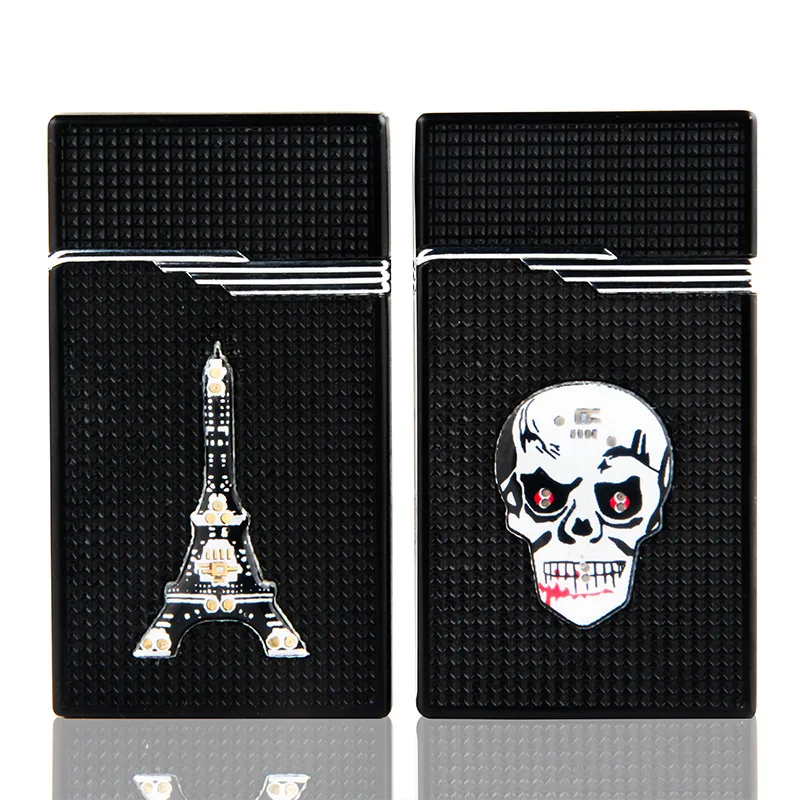 

Skeleton Skull Eiffel Tower Flashing Light Lighter Metal Straight Refillable Portable Butane Gas Lighters(No Gas Include)