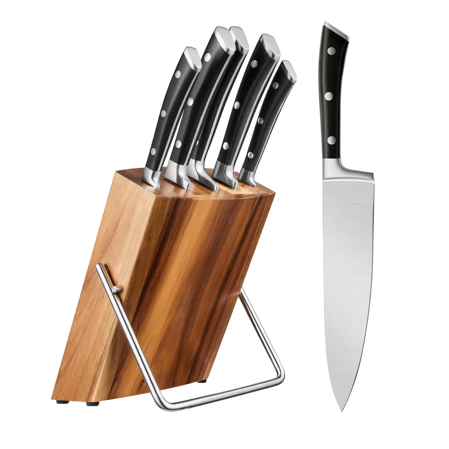Knife Set, 6 Piece German Stainless Steel Kitchen Knife Block Set, Cutlery Set with Wooden Block
Knife Set, 6 Piece German Stainless Steel Kitchen Knife Block Set, Cutlery Set with Wooden Block
