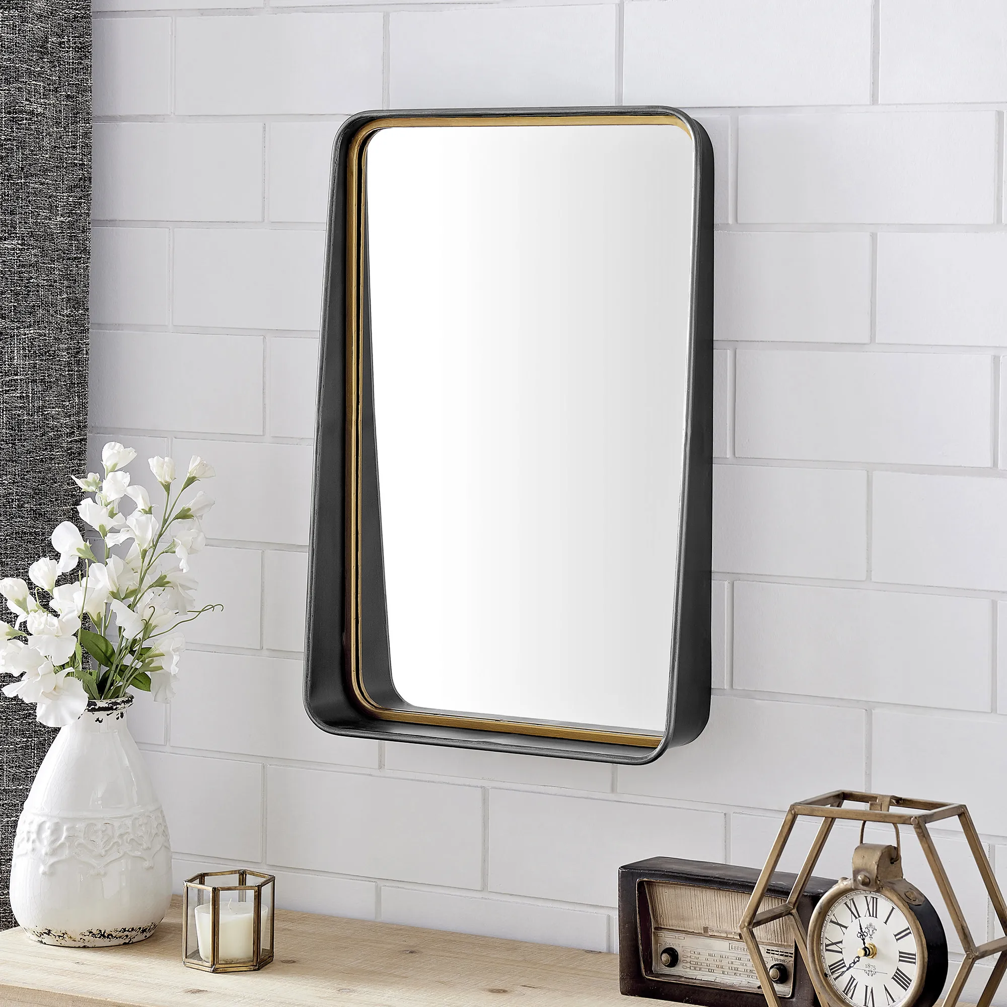 HMTX & Co. Dark Silver Kimber Beveled Wall Mirror With Shelf, Industrial, Rectangular, 24.5 x 3.5 x 16.5 in
HMTX & Co. Dark Silver Kimber Beveled Wall Mirror With Shelf, Industrial, Rectangular, 24.5 x 3.5 x 16.5 in