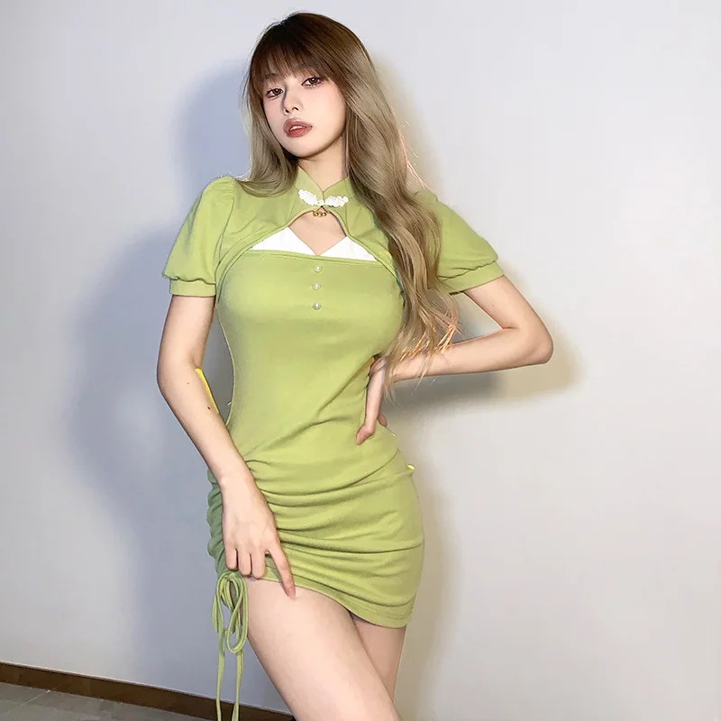 Retro little fresh Avocado Green Fairy Dress temperament aging thin Hip Wrap short skirtvestidos
Retro little fresh Avocado Green Fairy Dress temperament aging thin Hip Wrap short skirtvestidos