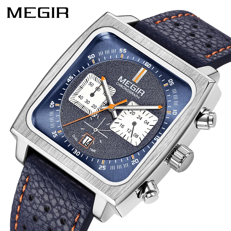 MEGIR New Square Watches for Men Top Brand Luxury Blue Leather Military Men's Wristwatch Chronograph Clock Relogio Masculino
MEGIR New Square Watches for Men Top Brand Luxury Blue Leather Military Men's Wristwatch Chronograph Clock Relogio Masculino
