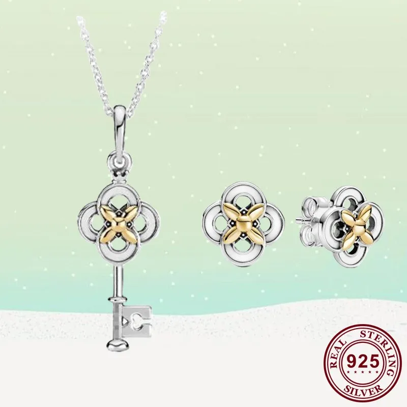 New S925 Sterling Silver Two Color Key Flower Necklace Earrings Collarbone Chain For Women Wedding Gift Fashion Jewelry
New S925 Sterling Silver Two Color Key Flower Necklace Earrings Collarbone Chain For Women Wedding Gift Fashion Jewelry