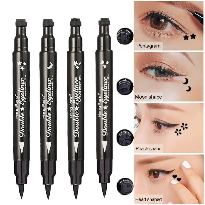 

4 Styles Stamp Eyeliner Double-headed Seal Eyeliner Pen Liquid Black Eye Liner Pen Star Moon Stamp Lazy Eye Makeup Cosmetic