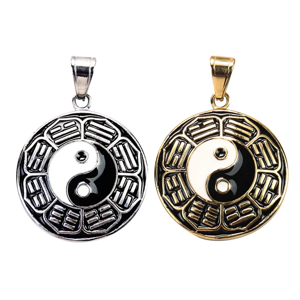 Винтажное ожерелье из нержавеющей стали Китай Taoism Yin-Yang Ba-Gua этнический амулет с