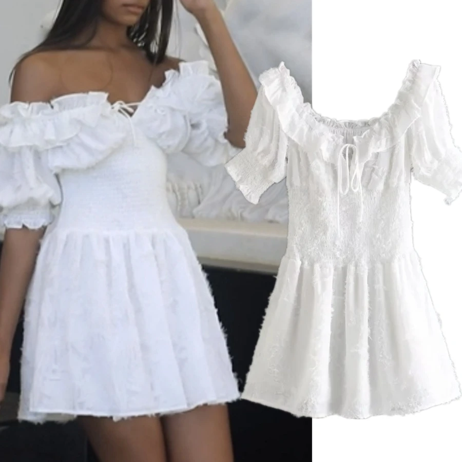 Withered 2023 France Style Romantic Ruffles Texture Fashion Elegant White Party Dress Sexy Indie Folk Summer Dress Women
Withered 2023 France Style Romantic Ruffles Texture Fashion Elegant White Party Dress Sexy Indie Folk Summer Dress Women