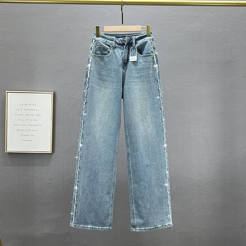 Women's Wide-Leg Jeans 2023 New Spring High Waist Loose Hot Drilling Mop Trousers Office Lady Jean Blue Casual Denim Trousers
Women's Wide-Leg Jeans 2023 New Spring High Waist Loose Hot Drilling Mop Trousers Office Lady Jean Blue Casual Denim Trousers