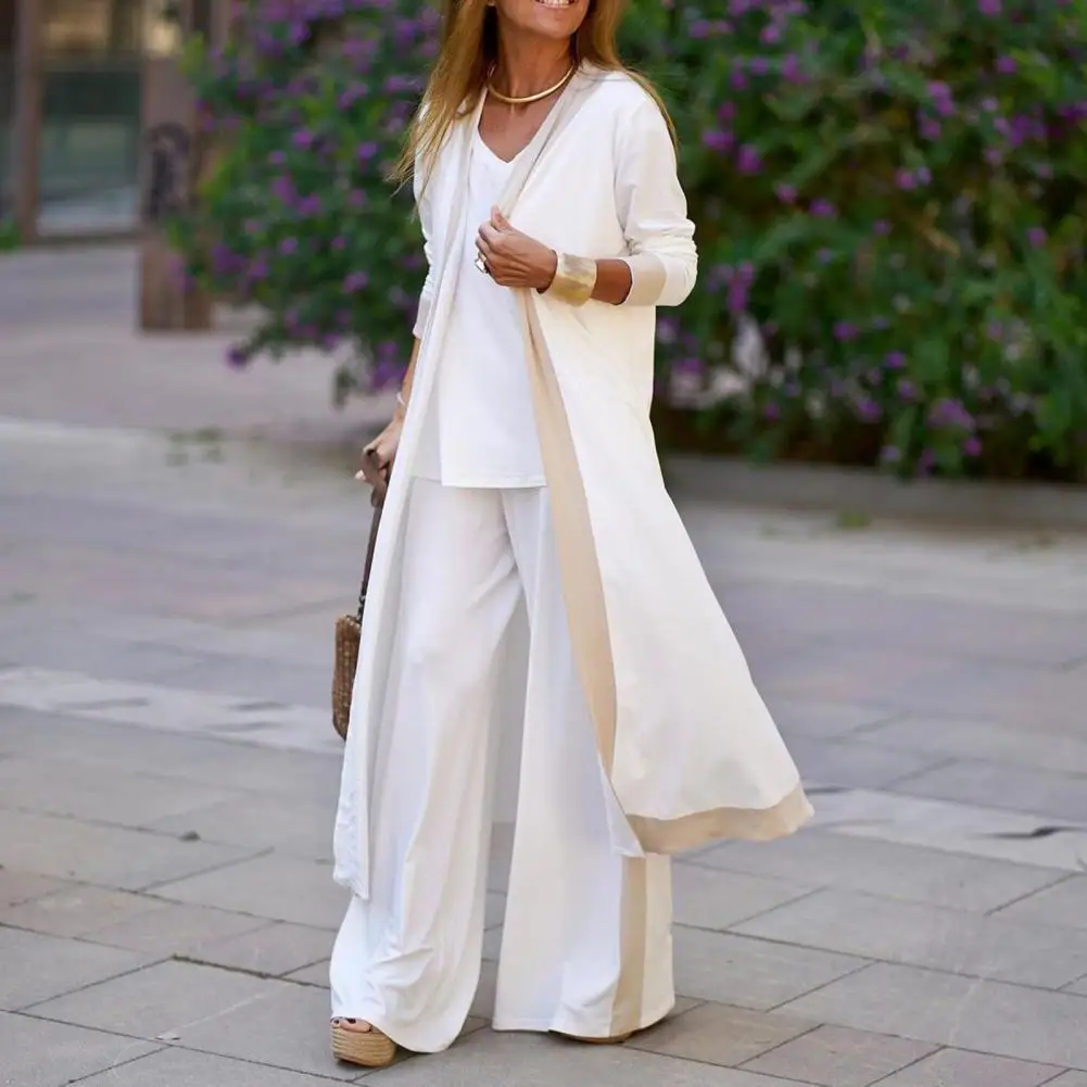 Elegant Long Cardigan + Sling Tops + Wide Leg Pants Suits Baggy Casual Loose Simple Lady Fall Outfit Women Clothes
Elegant Long Cardigan + Sling Tops + Wide Leg Pants Suits Baggy Casual Loose Simple Lady Fall Outfit Women Clothes