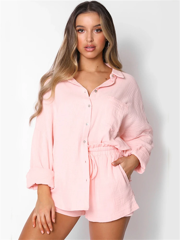 Summer Women Casual Tracksuit Shorts Set Streetwear Shirt & Elastic Waist Shorts Female Fashion Two Piece Set
Summer Women Casual Tracksuit Shorts Set Streetwear Shirt & Elastic Waist Shorts Female Fashion Two Piece Set