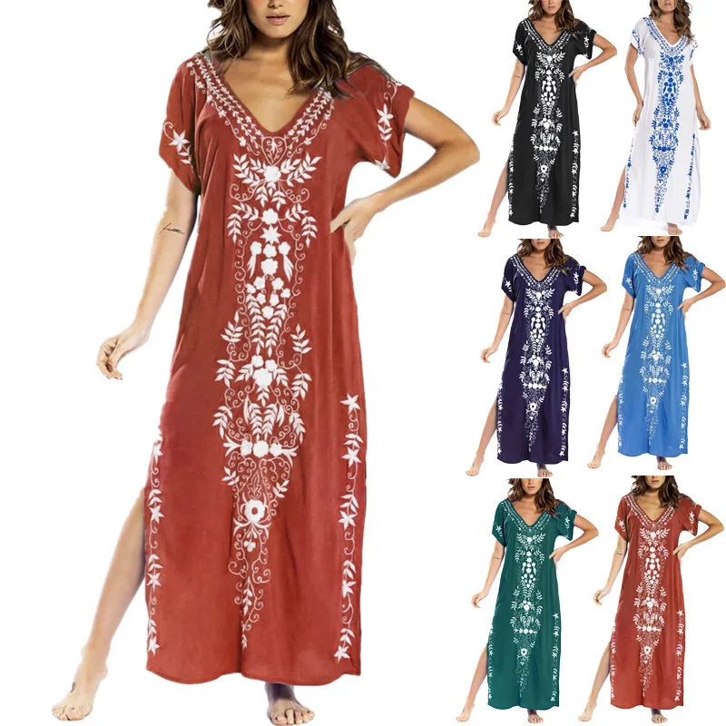 Summer New Ladies Long Dress Retro Short Sleeve Solid Color Long Floral Dress Casual T-Shirt Dress Summer Loose Beach Dress
Summer New Ladies Long Dress Retro Short Sleeve Solid Color Long Floral Dress Casual T-Shirt Dress Summer Loose Beach Dress