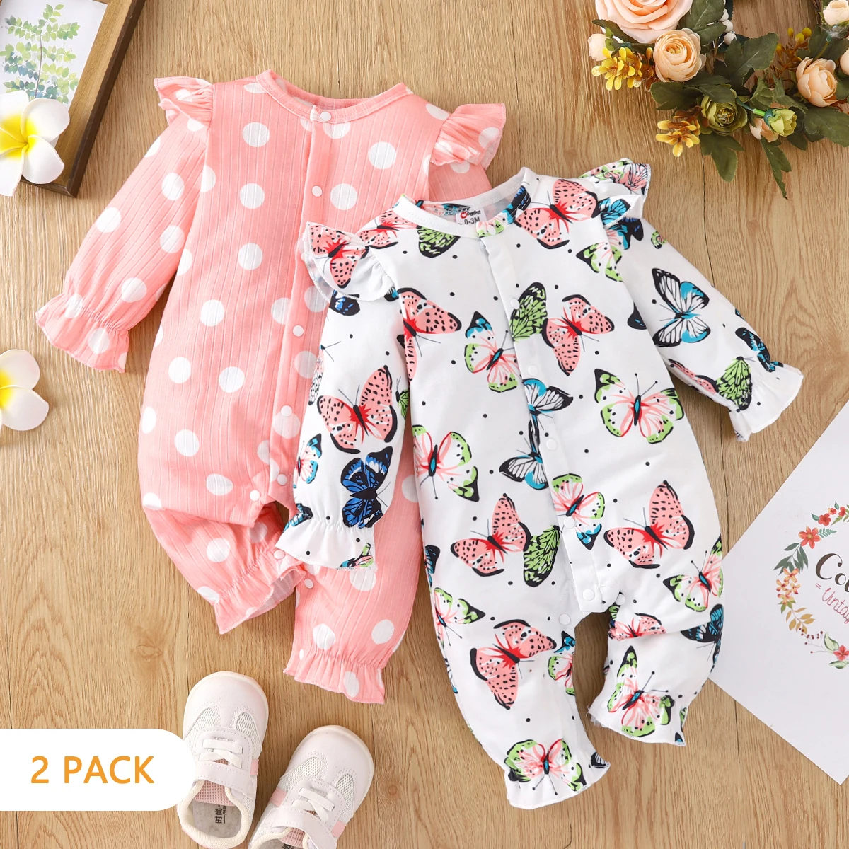 PatPat 2-Pack Baby Girl Allover Dots and Butterfly Print Ruffle Long-sleeve Jumpsuits Set 
PatPat 2-Pack Baby Girl Allover Dots and Butterfly Print Ruffle Long-sleeve Jumpsuits Set